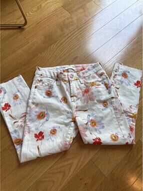7 For All Mankind White Floral Print Jeans Size 24
